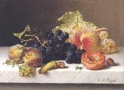 Johann Wilhelm Preyer Grapes peaches and plums on a marble ledge Sweden oil painting artist